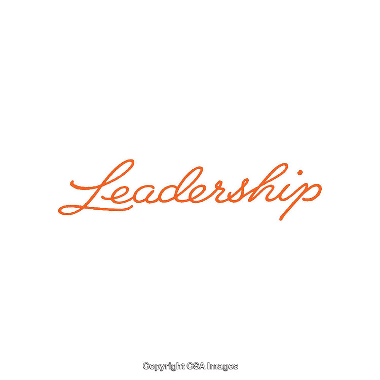 Elegant Handwritten Script Depicting the Word Leadership in Bright Orange Text