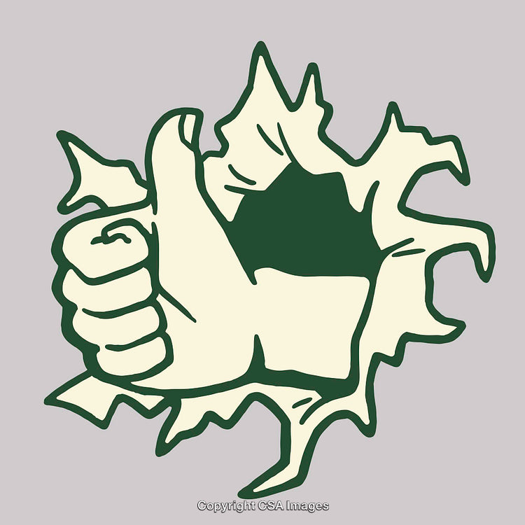 Thumbs Up Gesture Emerging Through a Tear in Surface