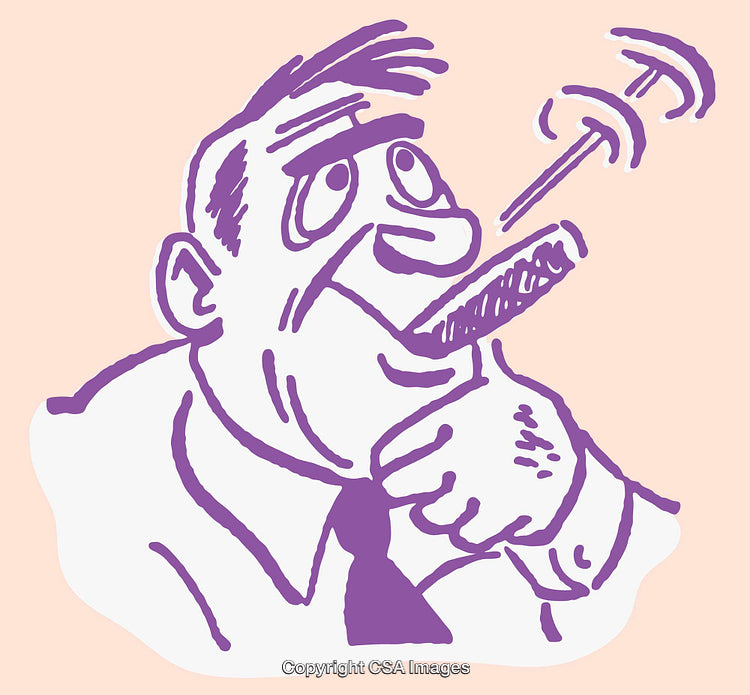 Illustrated Businessman Smoking Cigar Contemplating with Style