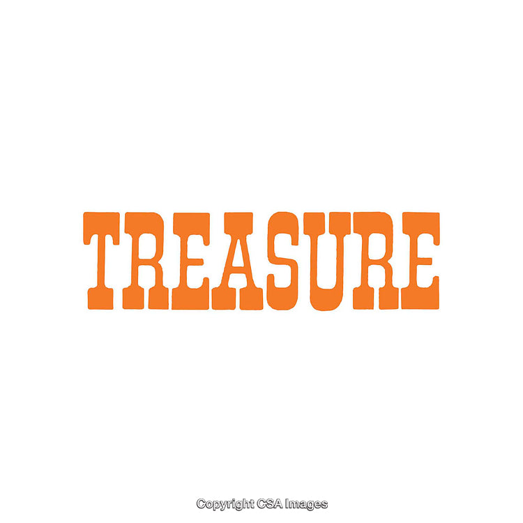Bold Orange Typography with the Word 'Treasure' on a White Background