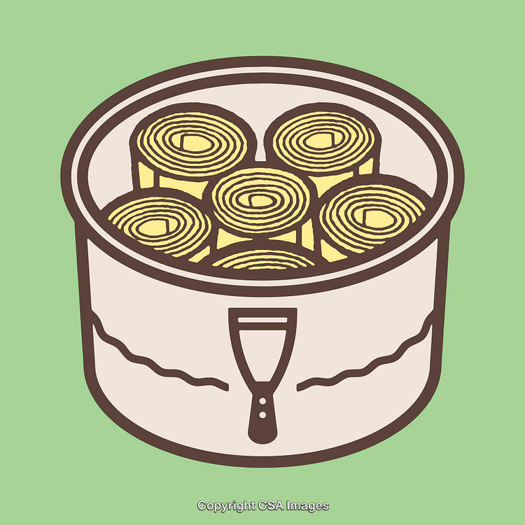 Colorful Line Art Illustration of Cooking Pan with Rolled Pancakes