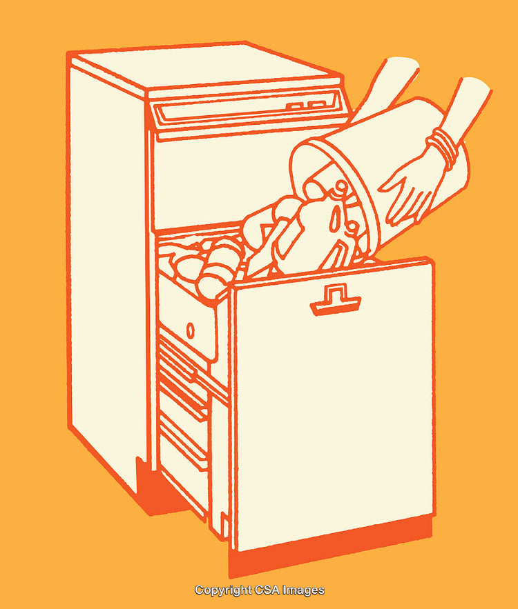 Illustrated Orange Freezer With Ice Being Poured Into Drawer