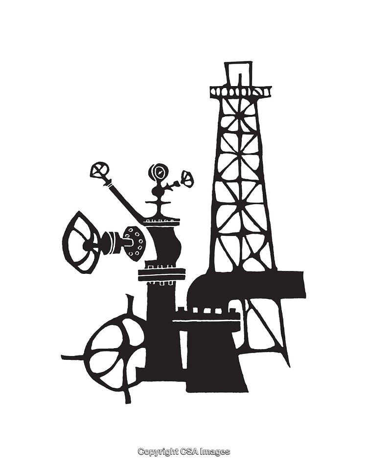 Black and White Line Art Illustration of an Industrial Structure