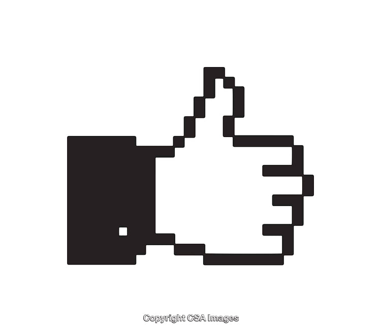 Simple Pixelated Thumbs Up Icon in Black and White Design