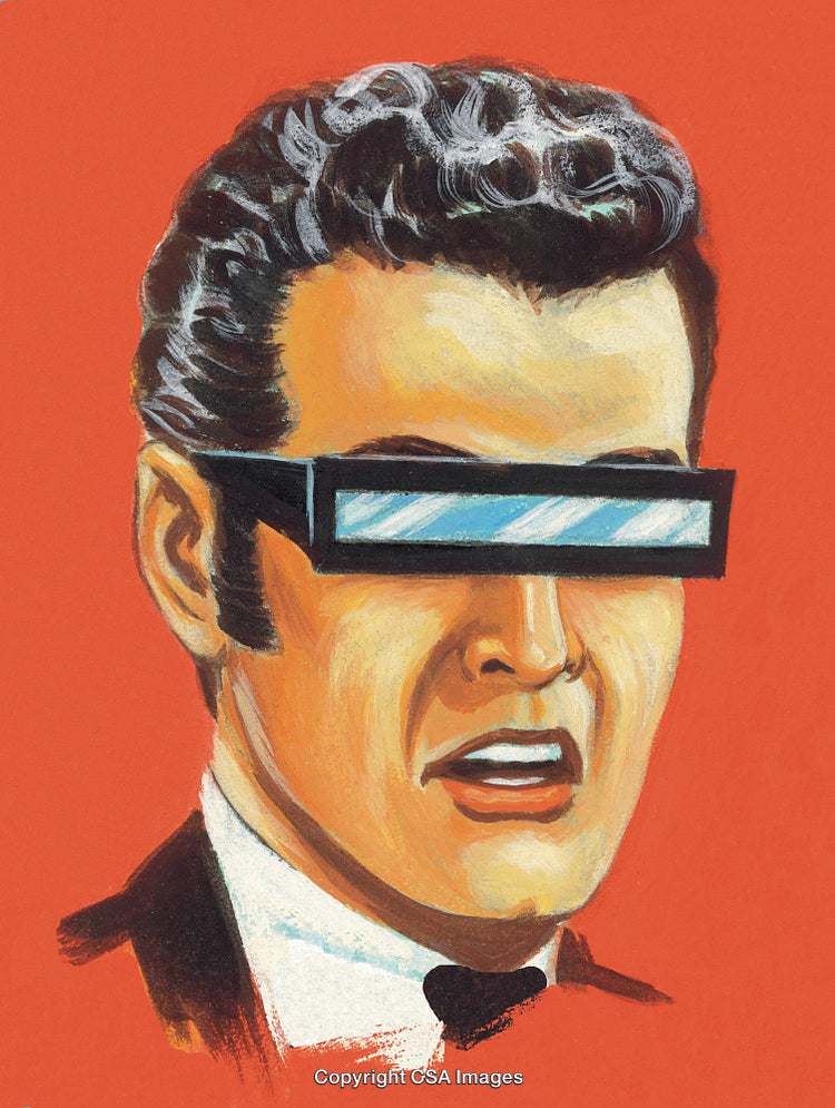 Retro Illustration of a Man Wearing Futuristic Glasses on a Red Background