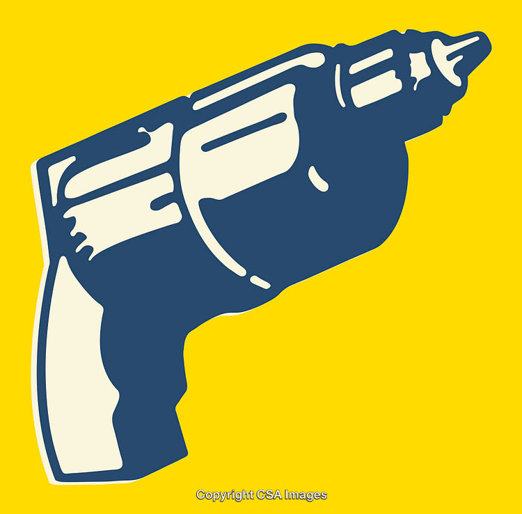 Color Line Art Illustration of a Power Drill on a Yellow Background