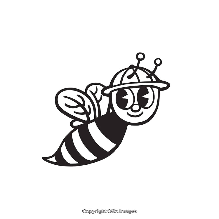 Cute Black And White Line Art Illustration of a Smiling Bee