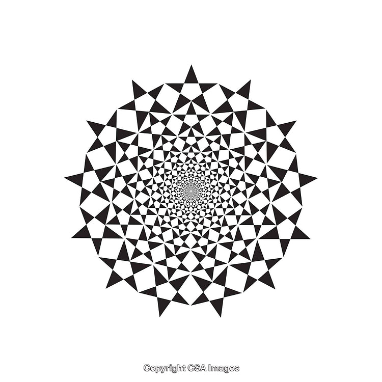 Intricate Black and White Abstract Spiral Geometric Pattern with Triangles