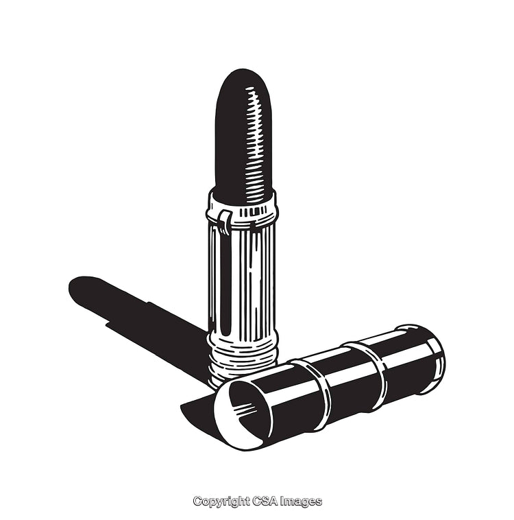Black and White Line Art Lipstick Illustration with Shadows