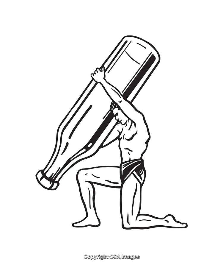 Line Art Depiction of Titan-Like Person Carrying a Giant Bottle