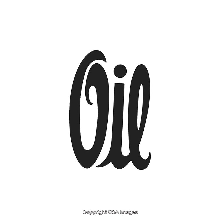 Stylized Black Lettering of the Word Oil on a White Background