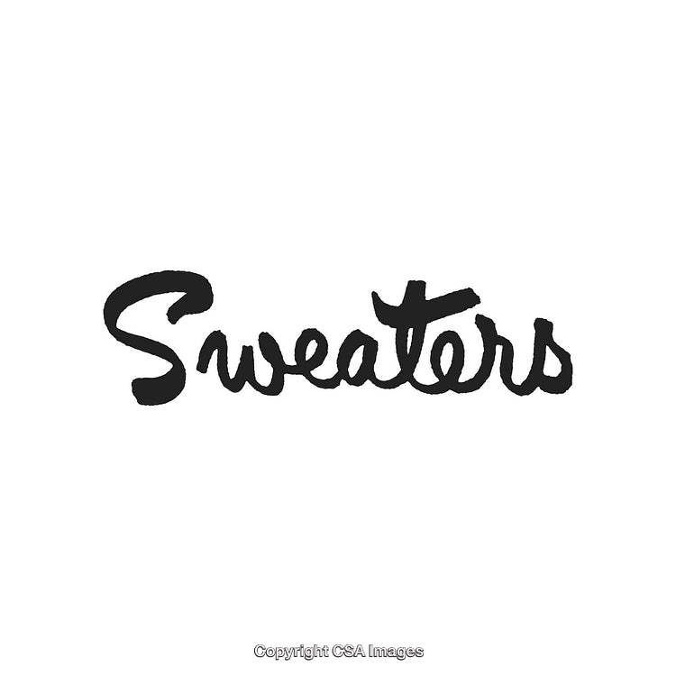Handwritten Text Art Depicting the Word Sweaters in Retro Black Style