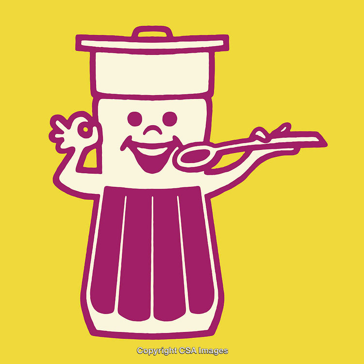 Playful Cartoon Pot Illustration with Cheerful Expression on Yellow Background