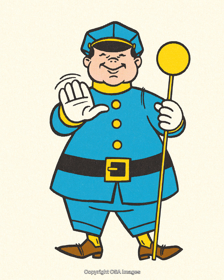 Illustration of a Smiling Traffic Officer Gesturing Stop with a Baton