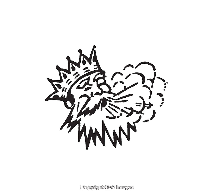 Illustration of a Wind God with a Flowing Beard in Line Art Style