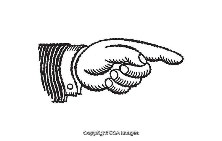 Vintage Black and White Illustration of a Pointing Hand Gesture