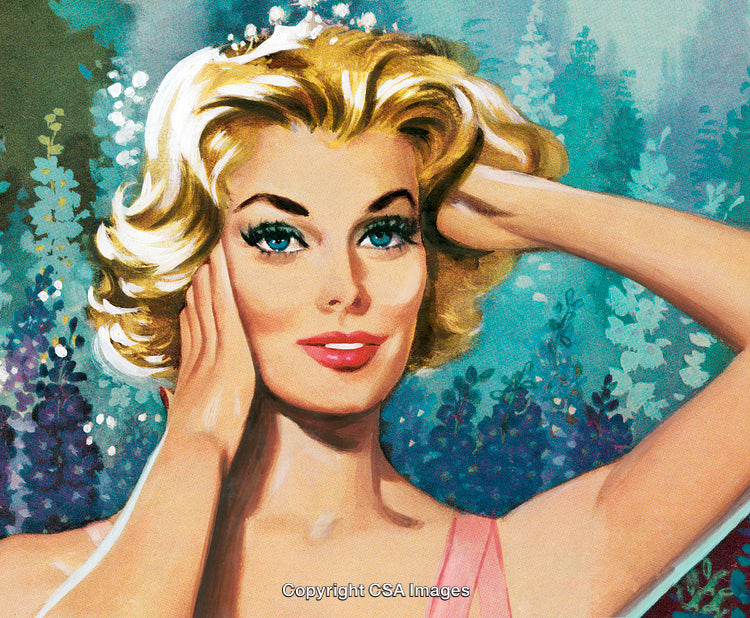 Vintage Styled Portrait of Glamorous Woman in Classic Retro Artwork Setting