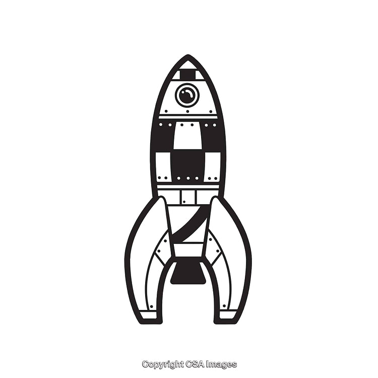 Black and White Line Art Rocket Icon Isolated on White Background