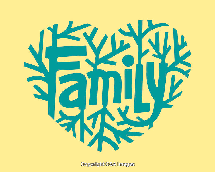 Heart-Shaped Family Design With Tree-Like Branch Patterns on Yellow Background