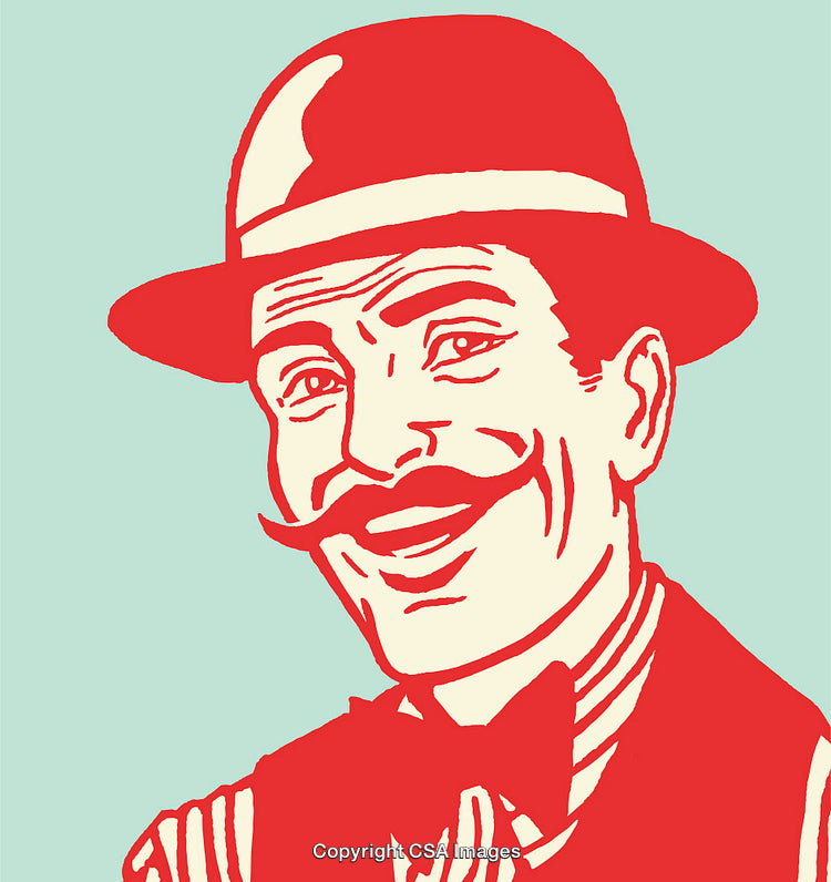 Retro Styled Illustration of a Smiling Man in a Vintage Hat