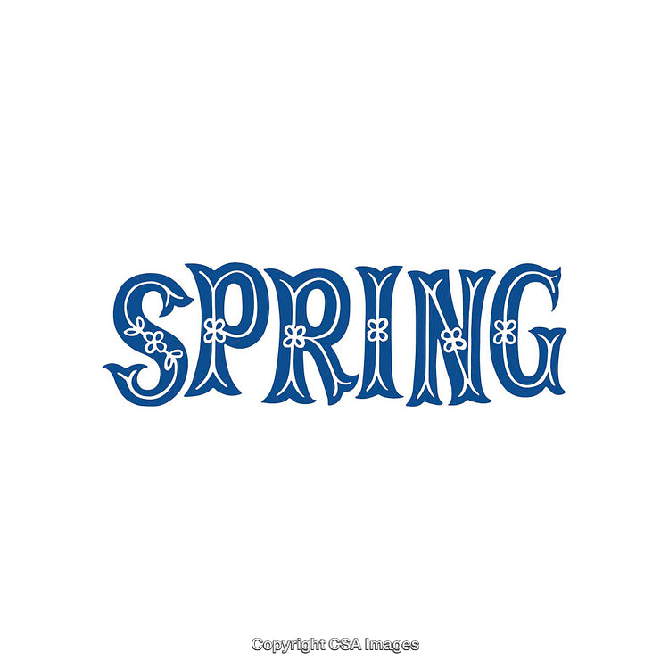 Blue Spring Typography Artwork With Floral Accents on a White Background