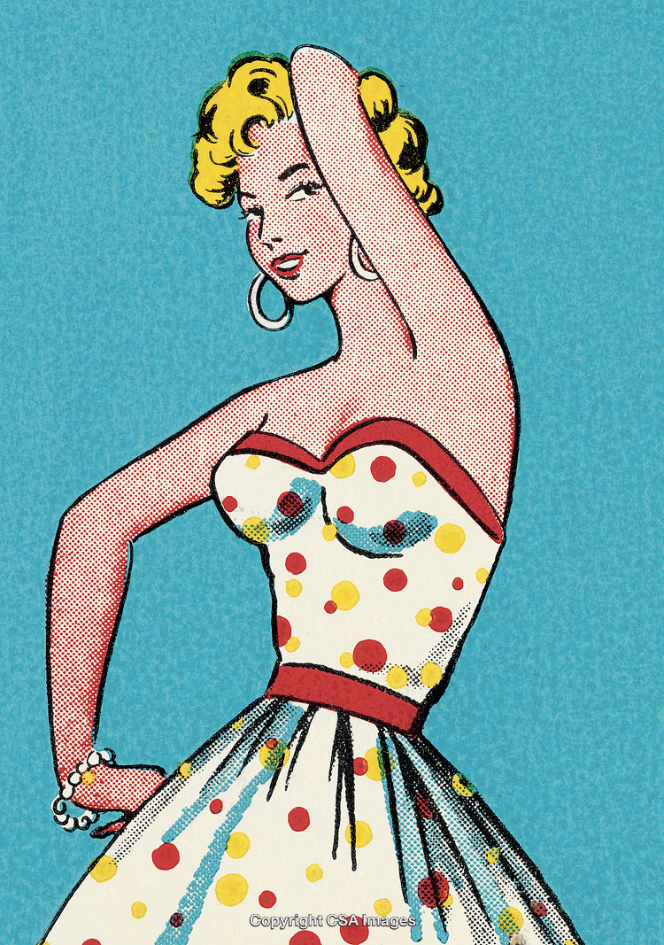 Comic Style Illustration of a Woman in Polka Dot Dress