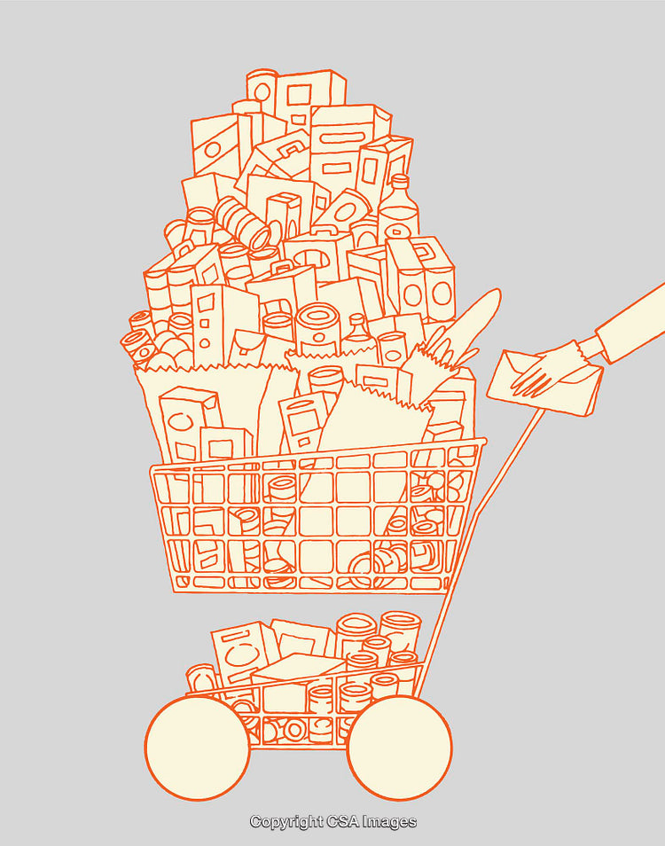 Line Art Illustration of an Overloaded Shopping Cart