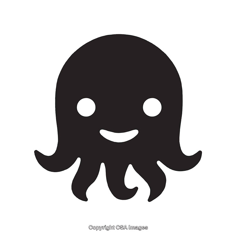 Simple Smiling Octopus Icon in Black and White Design