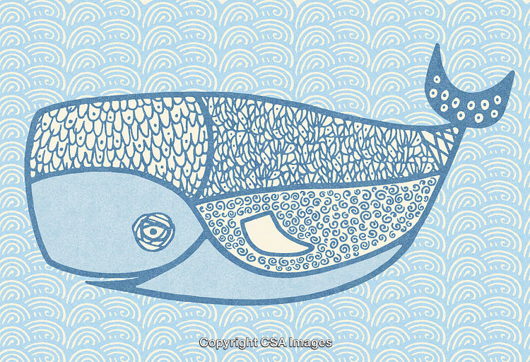 Abstract Whale Illustration Featuring Decorative Patterns on Light Blue Background