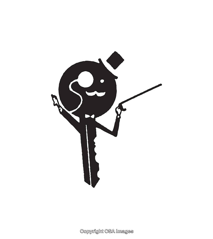 Elegant Key Character Illustration with Classy Accessories and Stick