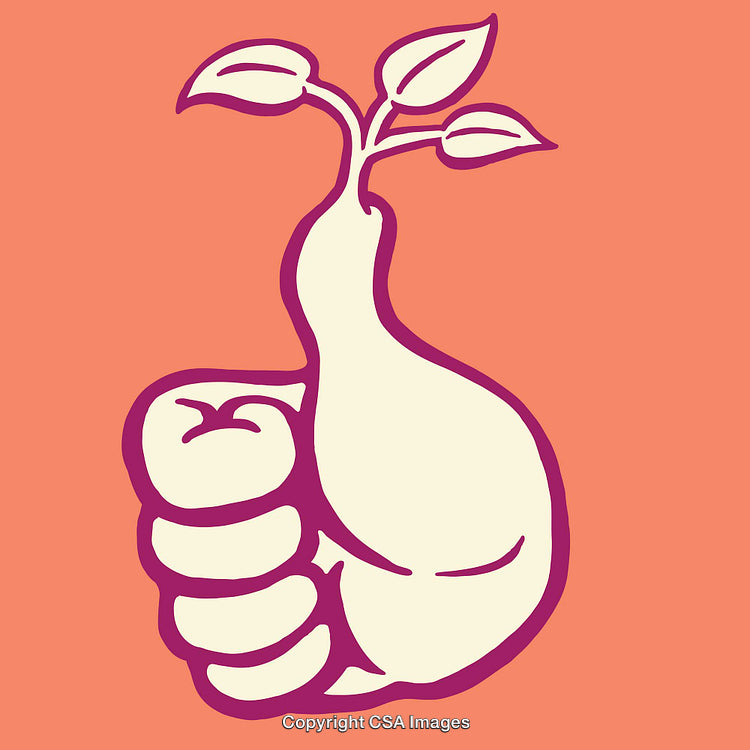 Thumbs Up Icon with Plant Growing Gesture in Vibrant Colors