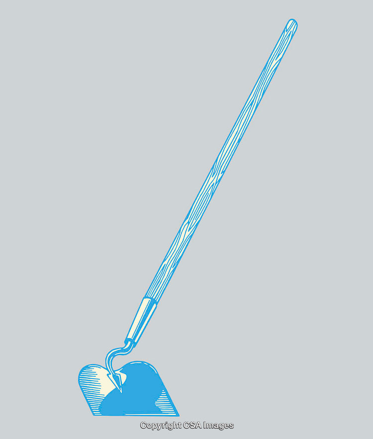 Blue Line Art Illustration of Traditional Gardening Hoe on Light Background