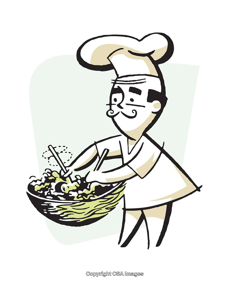 Cartoon Chef Preparing a Fresh Salad with Joyful Expression