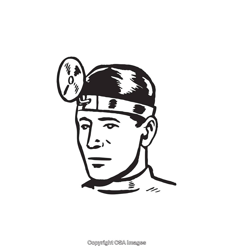 Black and White Line Art Portrait of a Doctor with Headgear