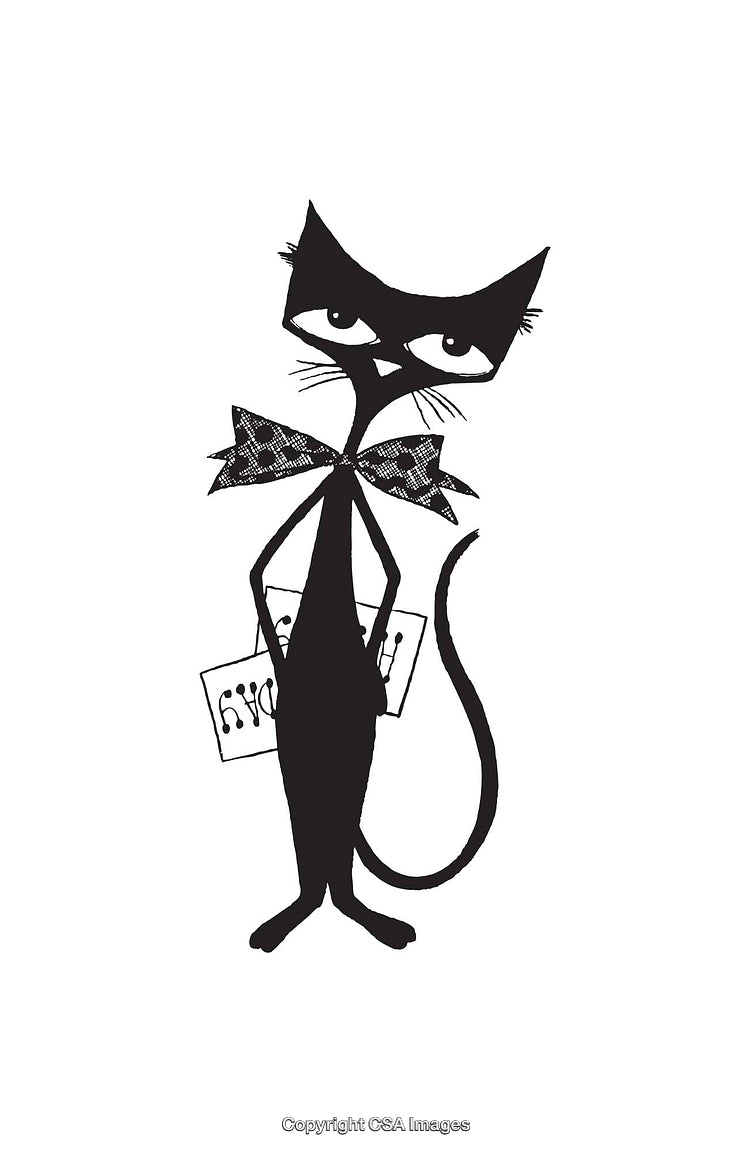 Hand-Drawn Black And White Illustration of a Stylish Cat with a Bow
