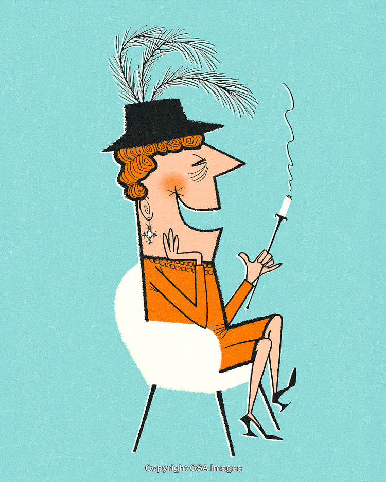 Stylish Woman with Cigarette in Retro Illustration Art