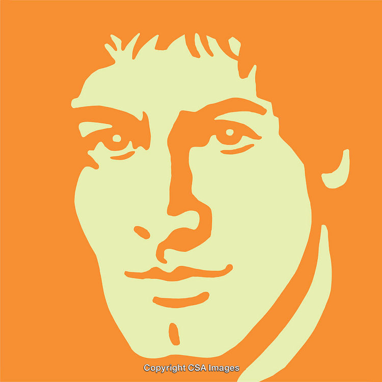 Minimalist Line Art Portrait on Vibrant Orange Background