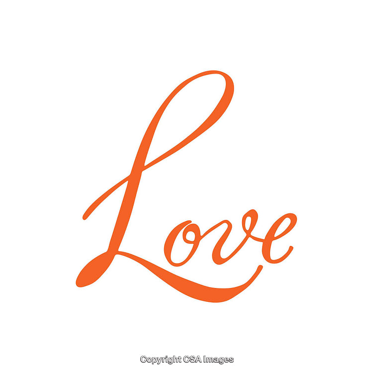 Orange Calligraphy Typography of the Word Love on White Background