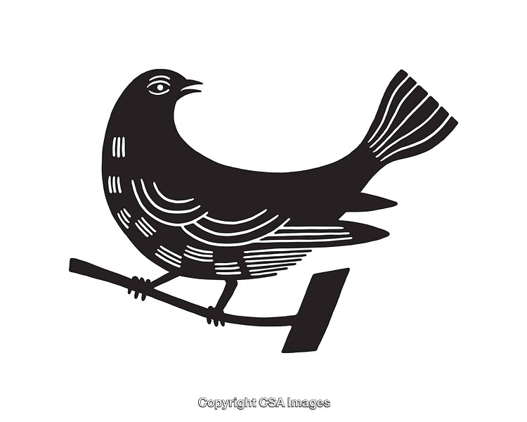 Black and White Line Art Illustration of a Bird on a Branch