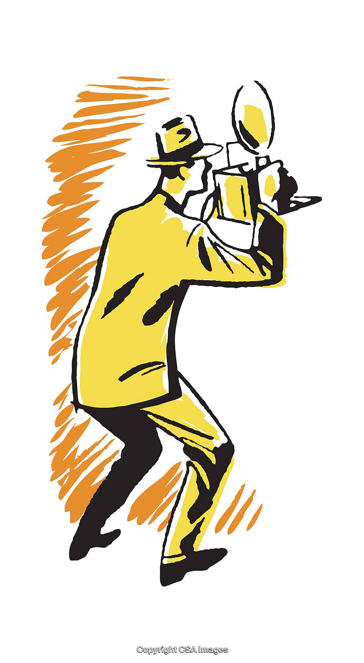 Retro Style Illustration of a Photographer Taking Pictures with Flash