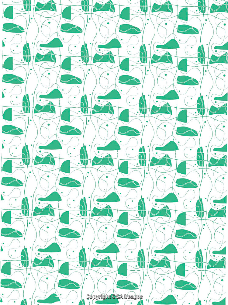 Green Abstract Pattern Design with Unique Geometric Shapes and Fluid Elements