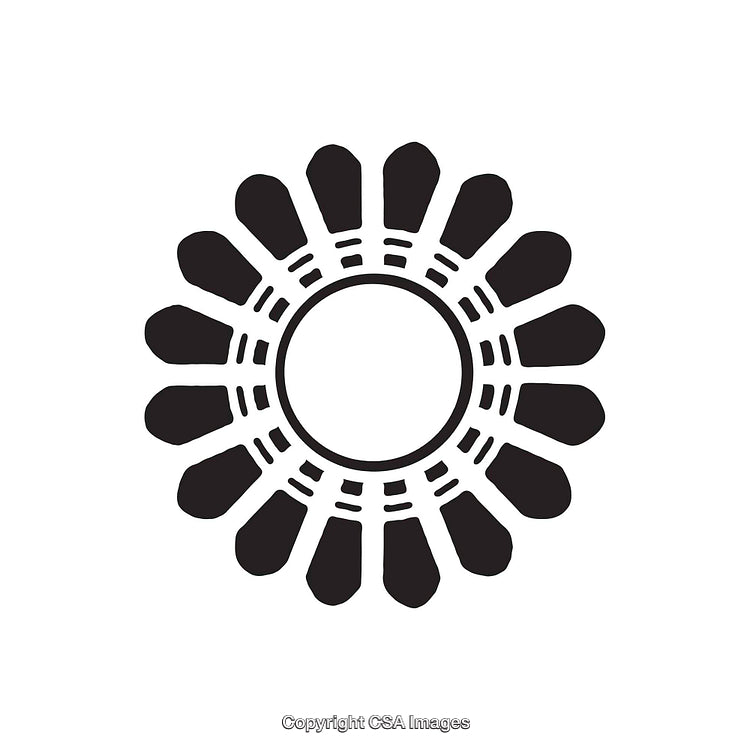 Black and White Abstract Sun Shape Icon with Geometric Design