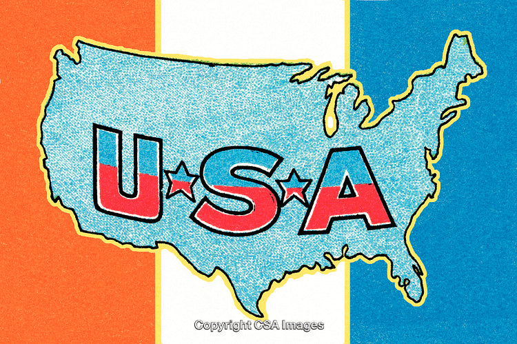 Illustration of USA Map with Red, White, and Blue Patriotic Colors