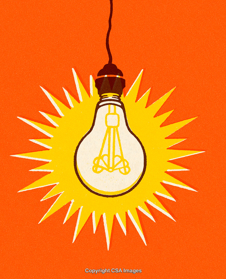Stylized Illustration of a Light Bulb Over a Vibrant Orange Background