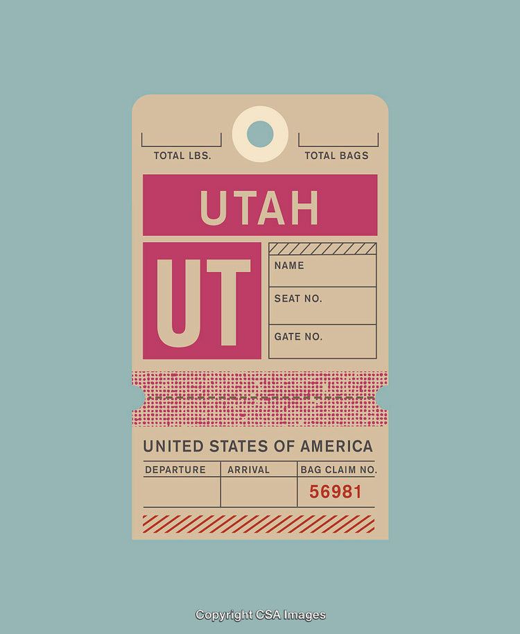 Vintage Utah Travel Tag Design Featuring Airline Luggage Style