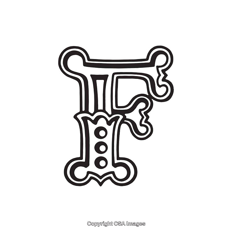 Black and White Artistic Letter F Design with Ornamental Details