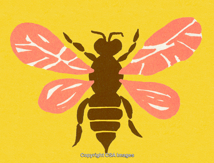Colorful Artistic Illustration of a Honeybee on a Bright Yellow Background