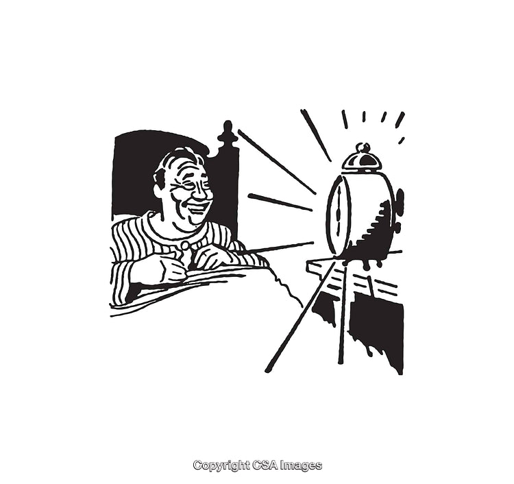 Vintage Line Art Illustration of a Happy Morning Wakeup Scene