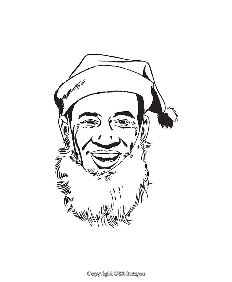 Hand-Drawn Santa Line Art of Smiling Bearded Man in Holiday Hat