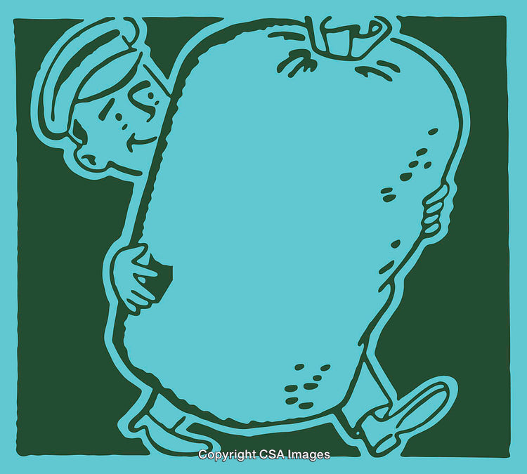 Cartoon Line Art of a Man Holding a Large Potato in Blue Tones